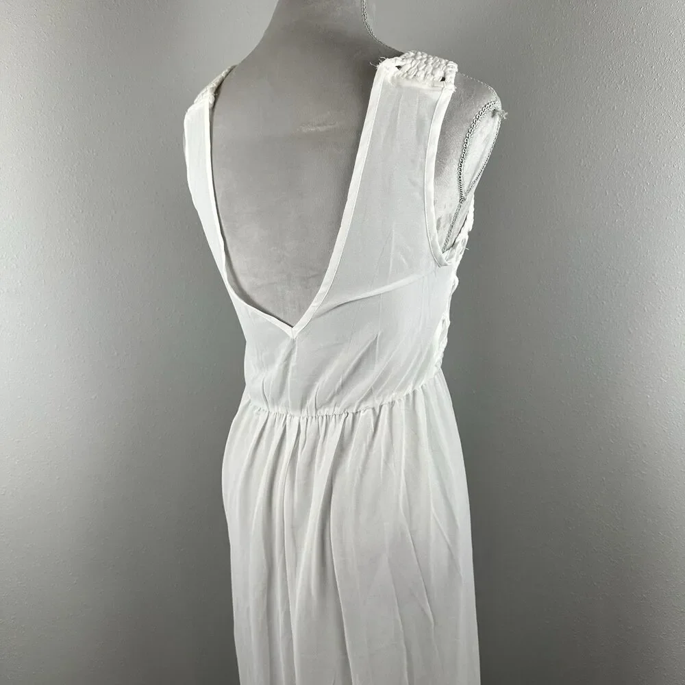 NWT Cupshe Knit Semi Sheer Cover-Up Maxi Dress Macrame White Vacation Beach - Picture 10 of 13